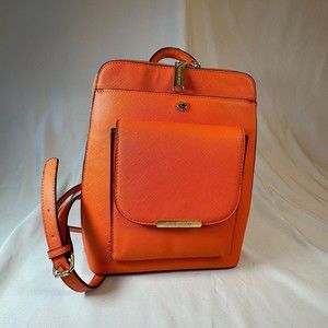Steve Madden Slim Mini-Backpack Handbag Orange With Interior Zipper Pockets